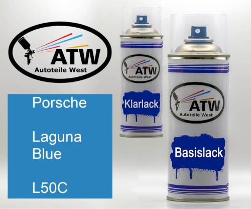 Porsche, Laguna Blue, L50C: 400ml Sprühdose + 400ml Klarlack - Set, von ATW Autoteile West.